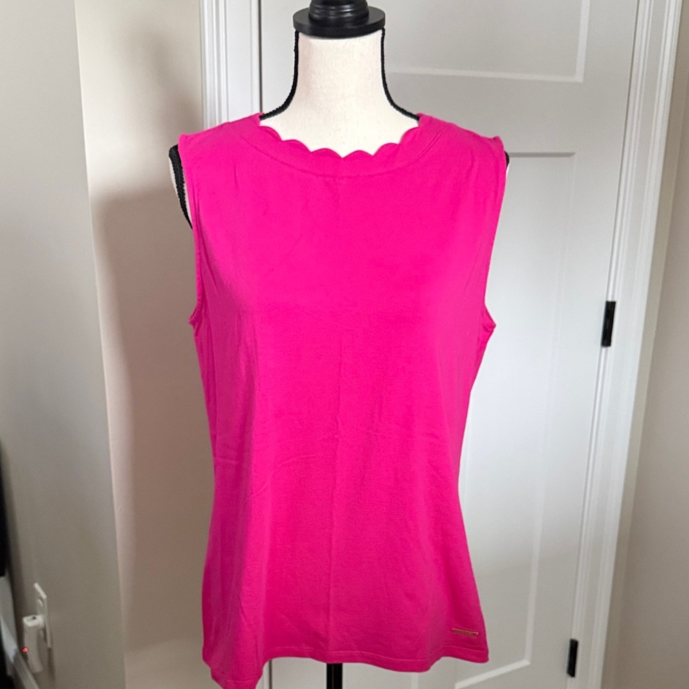 Anne Klein Hot Pink Scallop Neck Sleeveless Tank